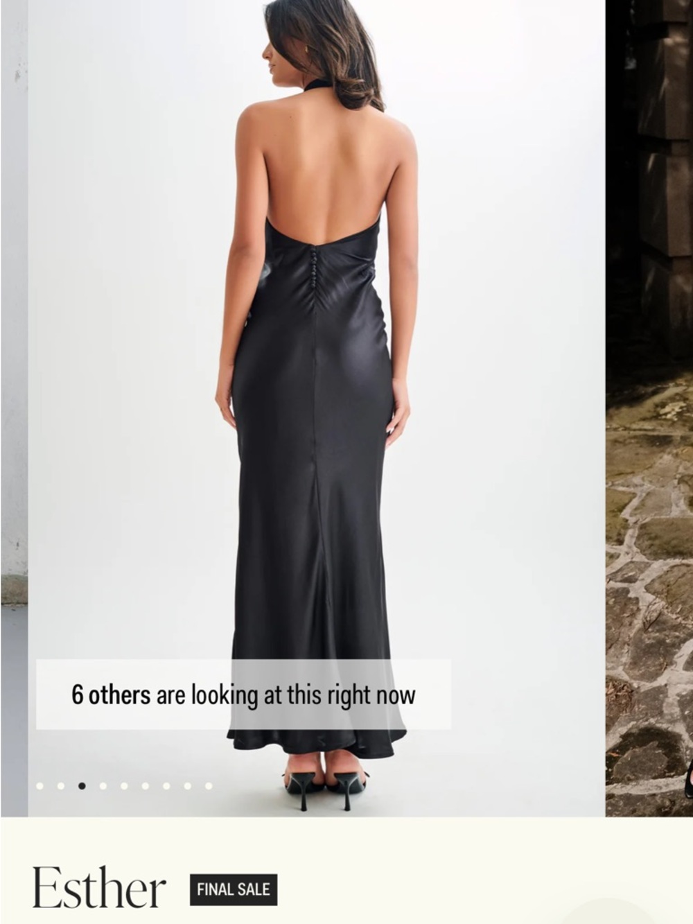 Meshki Black Satin Backless Halter Gown